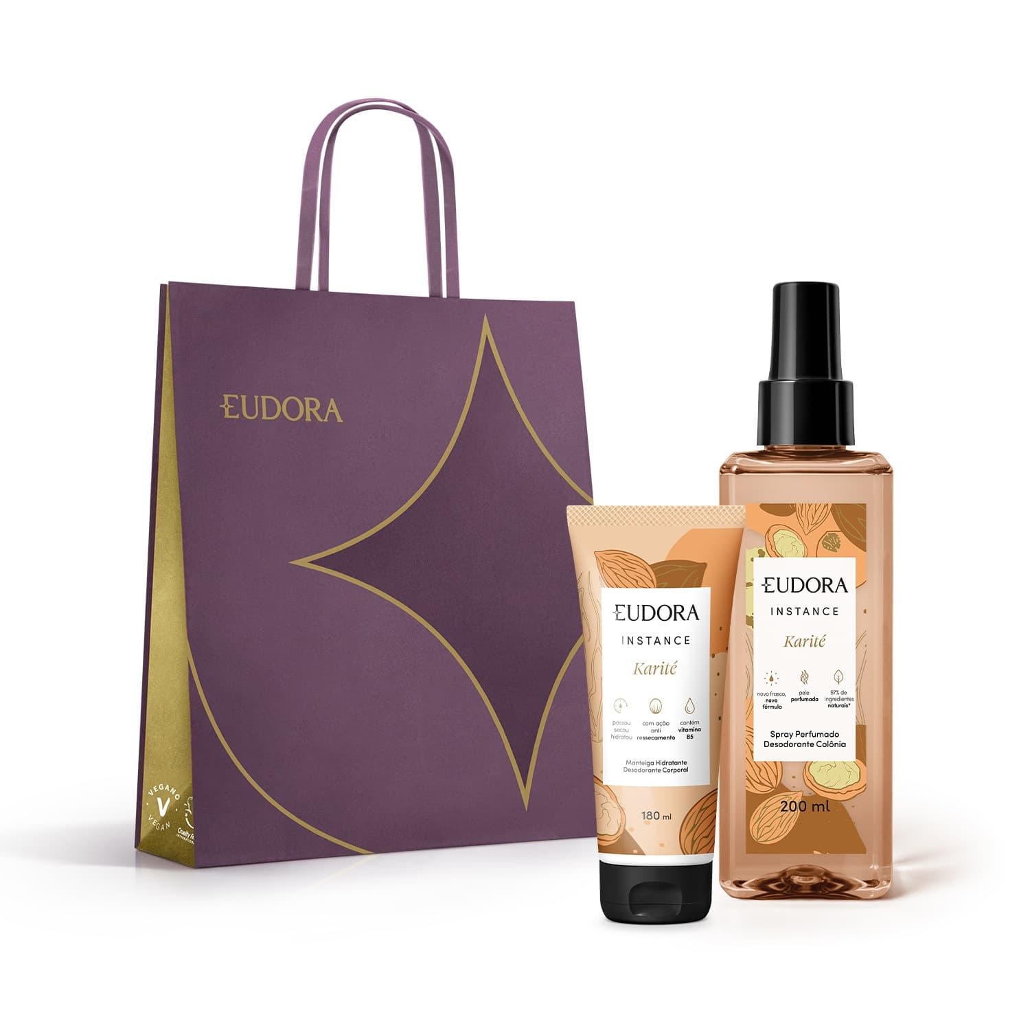 Combo Instance: Manteiga Hidratante Desodorante Corporal 180ml + Spray Corporal Perfumado 200ml + Sacola