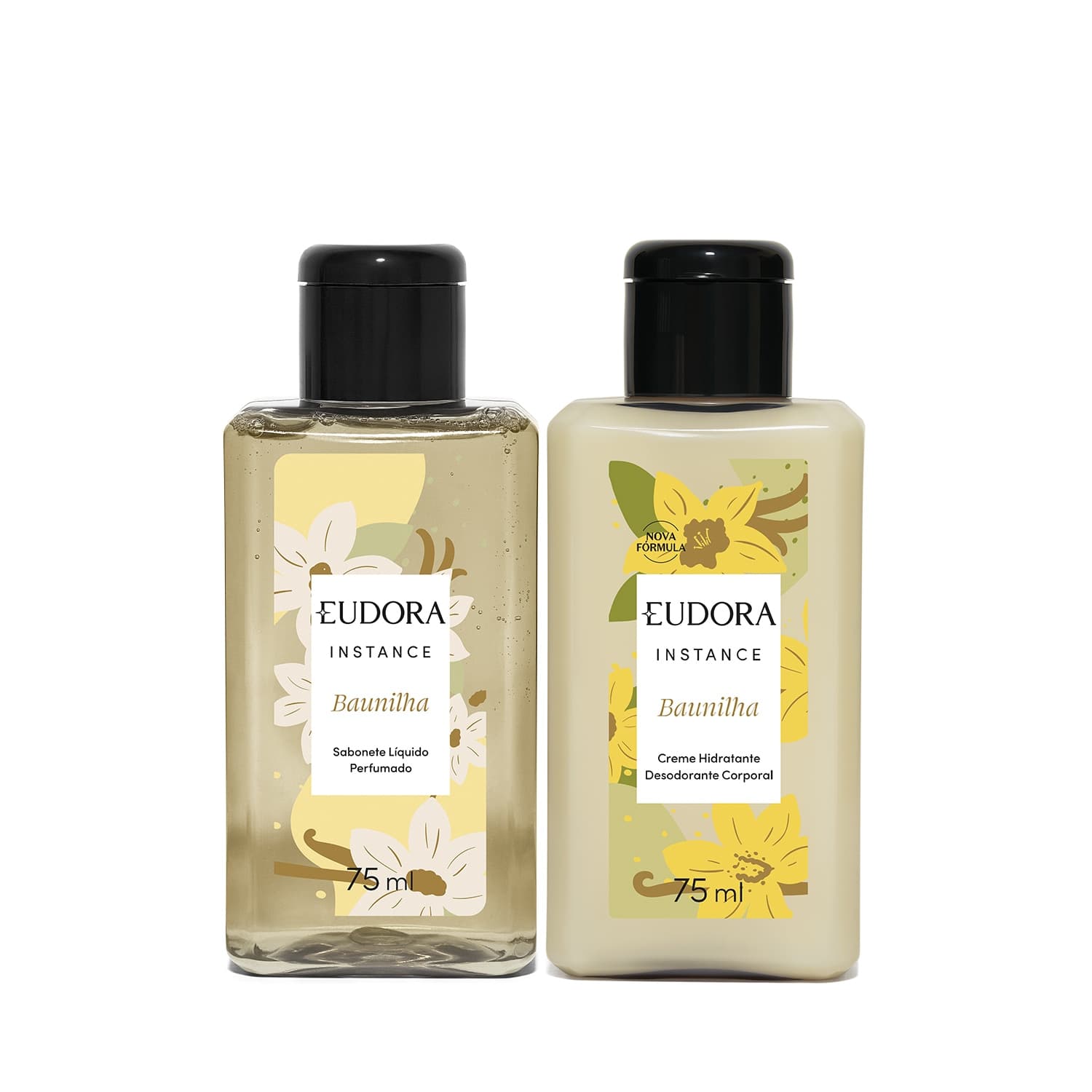 Combo Instance Baunilha Mini: Sabonete Líquido 75ml + Loção Hidratante Desodorante Corporal Baunilha 75ml