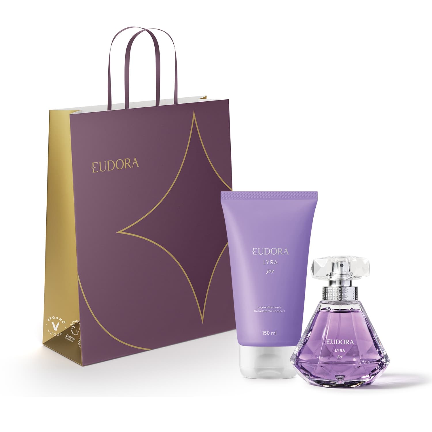 Combo Lyra Joy: Desodorante Colônia 75ml + Loção Hidratante Corporal 150ml + Sacola M