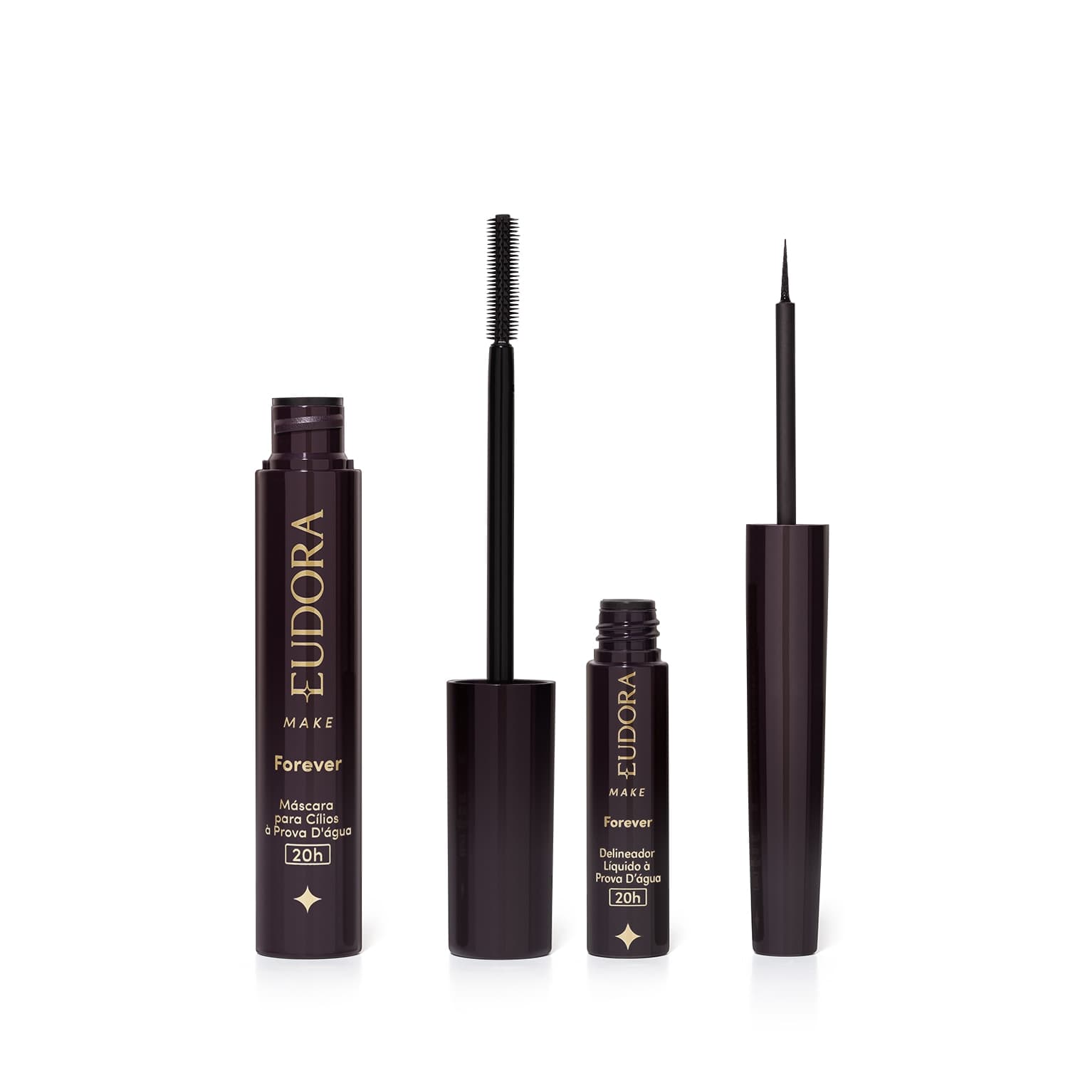 Combo Eudora Make: Máscara Cílios Forever 8g + Delineador Líquido Forever Preto 3ml