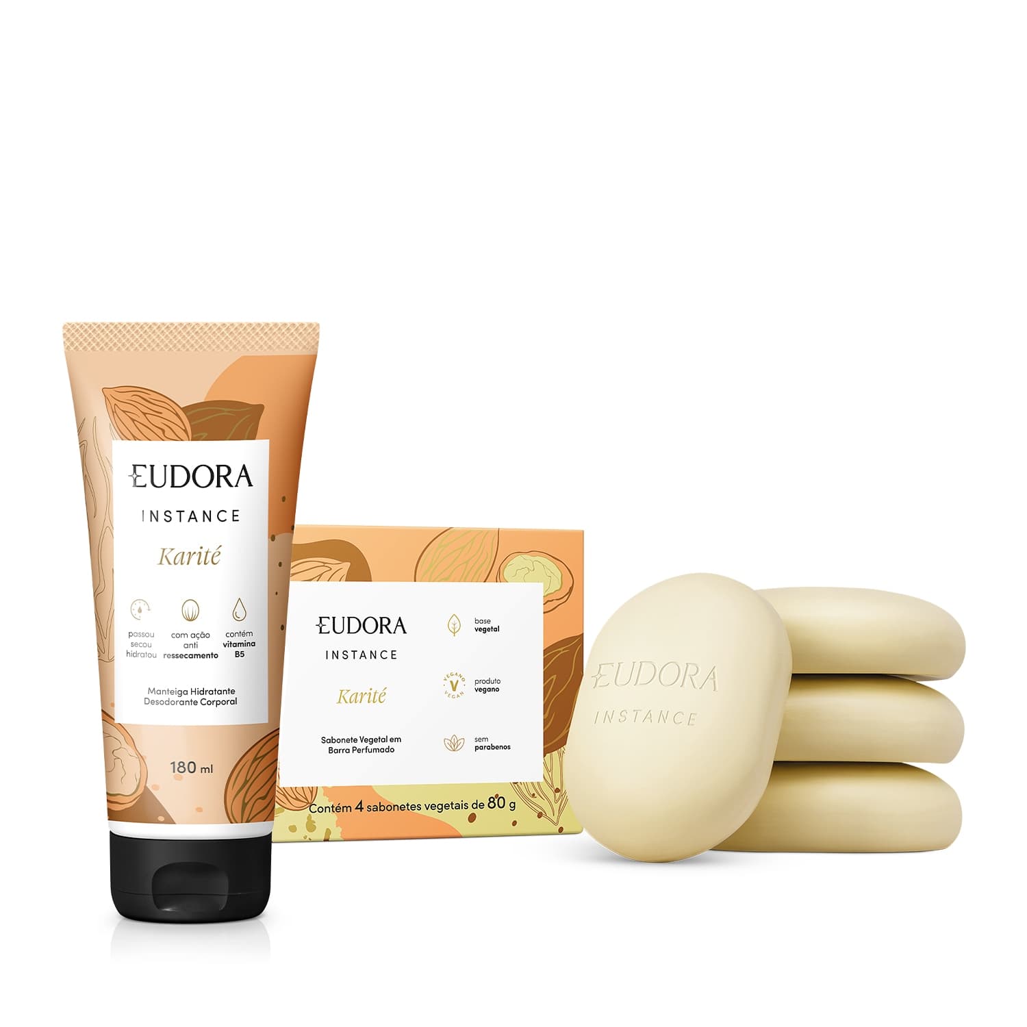 Combo Instance Karité: Sabonete Vegetal em Barra 4x80g + Manteiga Hidratante Corporal 180ml