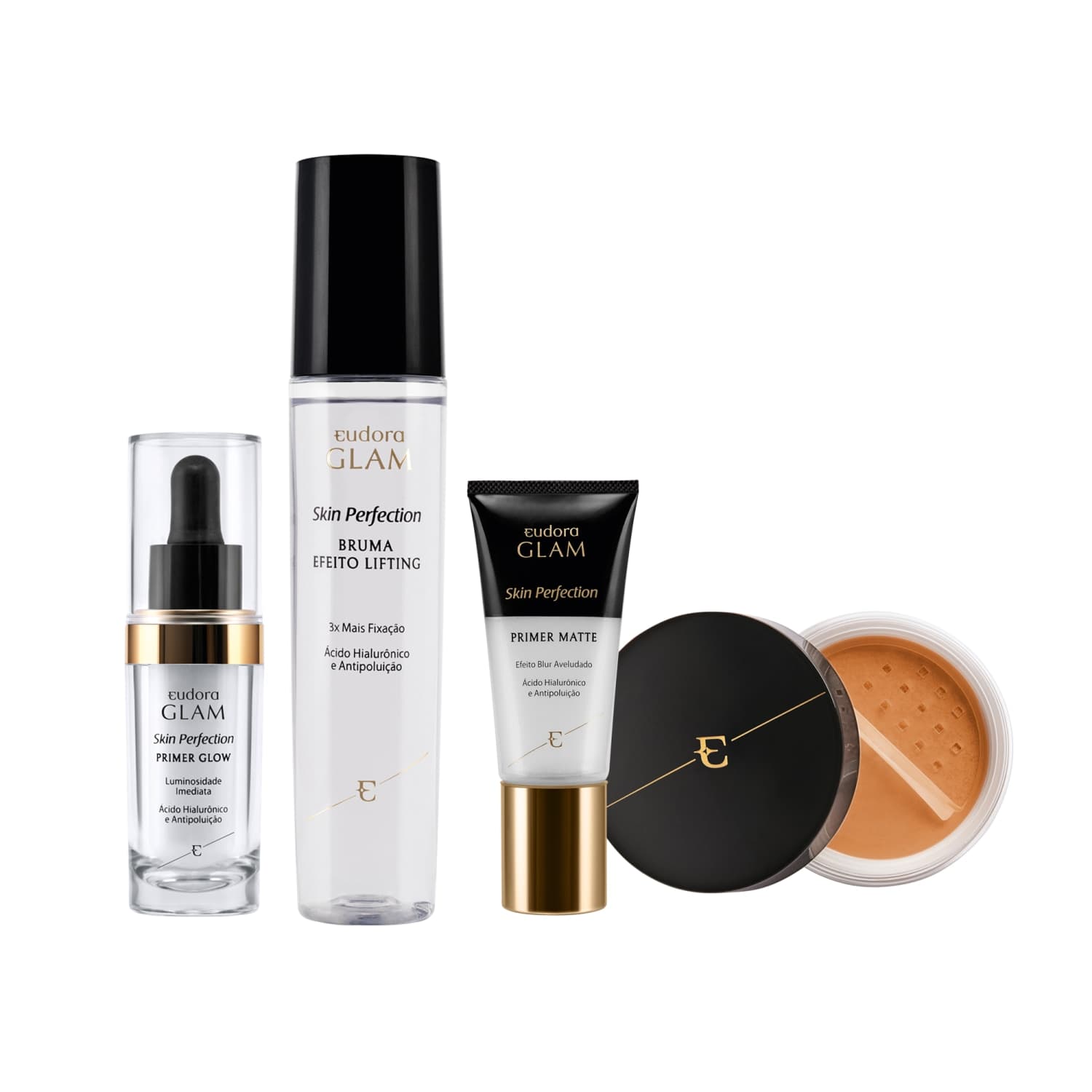 Kit Skin Perfection Pó Solto + Primer Matte + Primer Glow + Bruma Fixadora